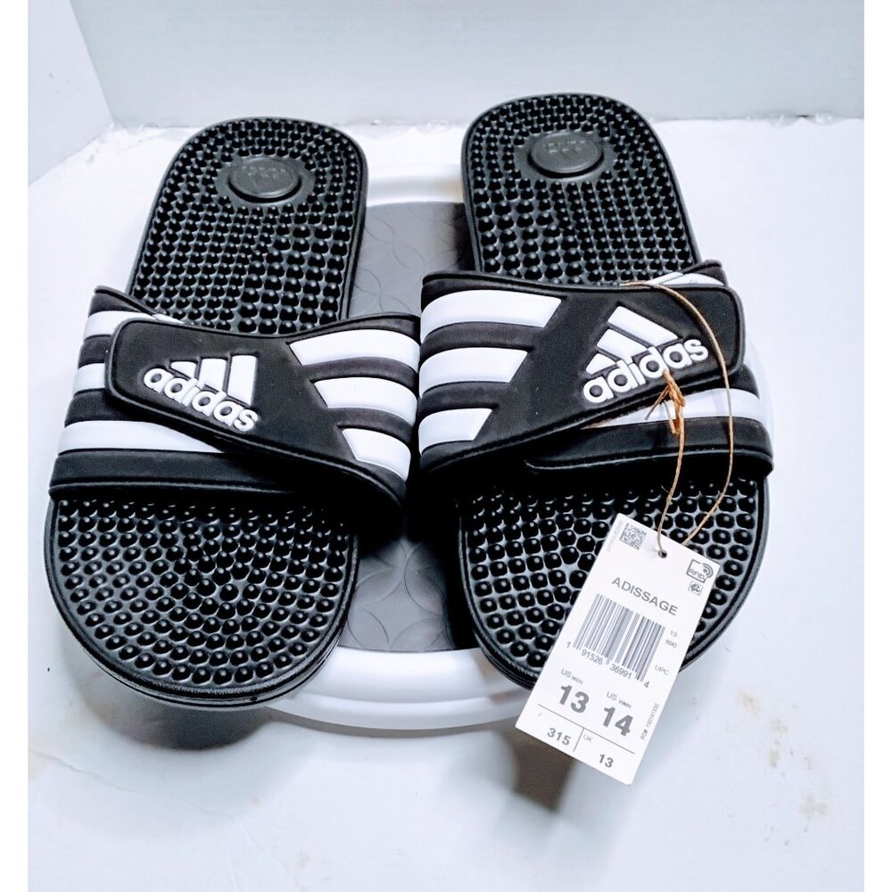 Adidas Adissage Mens Slide Sandals Black & White Size 13 Adjustable Strap Comfor